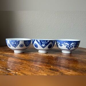 Set of 3, Bombay Company Blue and White Footed Rice Bowls